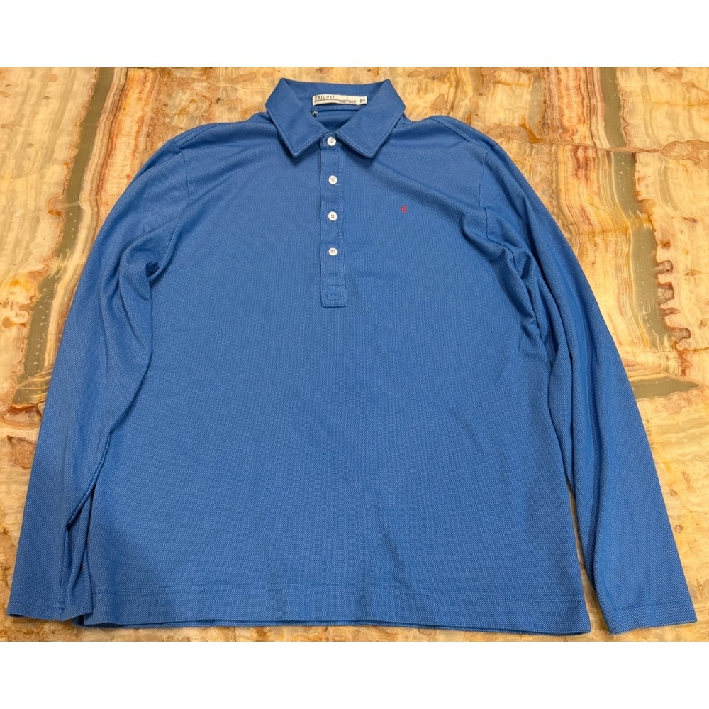 Criquet Mens Polo Shirt Blue Long Sleeve Modern Classic Golf Performance Size L